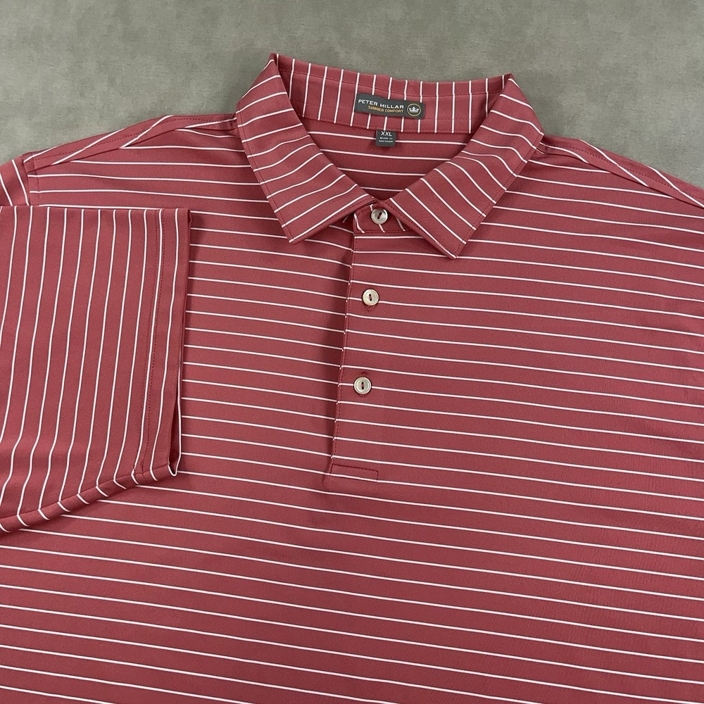 Peter Millar Summer Comfort Polo Mens 2XL Striped Red Golf Performance Stretch